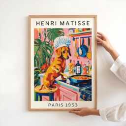 Dachshund Christmas Print Funny Dog Chef Wall Art For Holiday Kitchen Decor Matisse Style Pet Lover Gift Or Festive Housewarming Poster - thumbnail 1