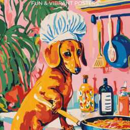 Dachshund Christmas Print Funny Dog Chef Wall Art For Holiday Kitchen Decor Matisse Style Pet Lover Gift Or Festive Housewarming Poster - thumbnail 3