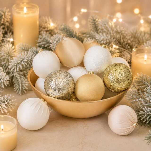 Luxury Gold & White Christmas Ornaments Velvet, Satin, Glitter - 9 Piece Set - image 1
