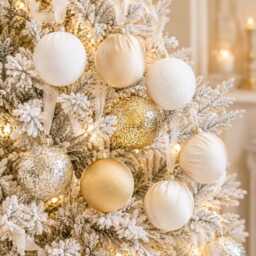 Luxury Gold & White Christmas Ornaments Velvet, Satin, Glitter - 9 Piece Set - thumbnail 2
