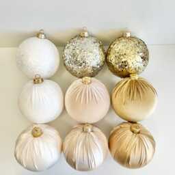 Luxury Gold & White Christmas Ornaments Velvet, Satin, Glitter - 9 Piece Set - thumbnail 4