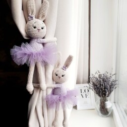 Pink Bunny Curtain Tieback Bunny Nursery Decor Tie Back Animal Knit Rabbits Holders Nursery - thumbnail 2
