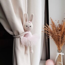 Pink Bunny Curtain Tieback Bunny Nursery Decor Tie Back Animal Knit Rabbits Holders Nursery - thumbnail 3