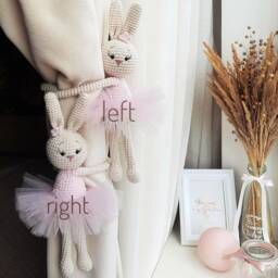 Pink Bunny Curtain Tieback Bunny Nursery Decor Tie Back Animal Knit Rabbits Holders Nursery - thumbnail 4