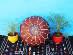 Moroccan Leather Pouf Ottoman, Tan Floor Pillow Footstool