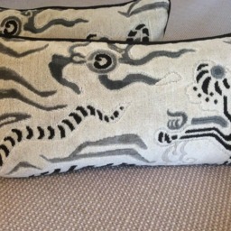 Clarence House Pillow Cover in White, Taupe & Black Tibet Dragon Design , 13 X 23 Cover - thumbnail 2