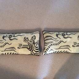 Clarence House Pillow Cover in White, Taupe & Black Tibet Dragon Design , 13 X 23 Cover - thumbnail 3
