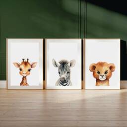 Safari Baby Animal Nursery Prints, Set Of 3, Prints, Wall Art, Prints For Nursery, Christmas Gift - thumbnail 3