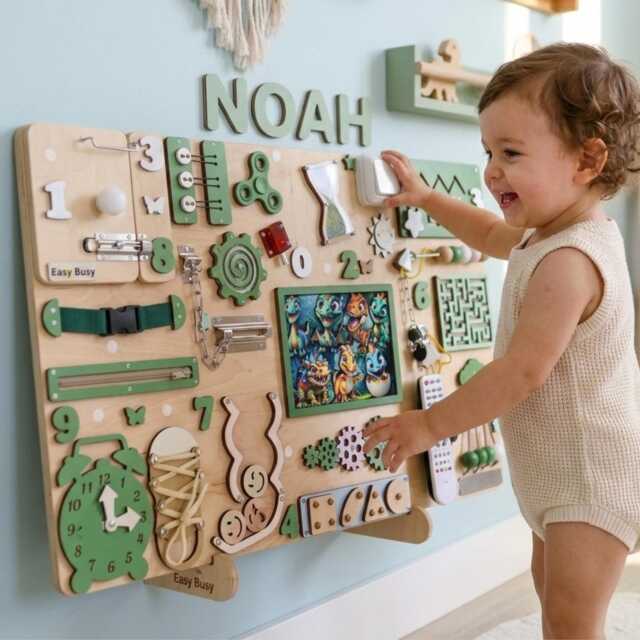 Toddler Busy Board Montessori Activity Toys, Baby Sensory Play, Dinosaur Nursery - image 1