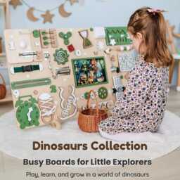 Toddler Busy Board Montessori Activity Toys, Baby Sensory Play, Dinosaur Nursery - thumbnail 2
