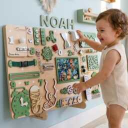 Toddler Busy Board Montessori Activity Toys, Baby Sensory Play, Dinosaur Nursery - thumbnail 1
