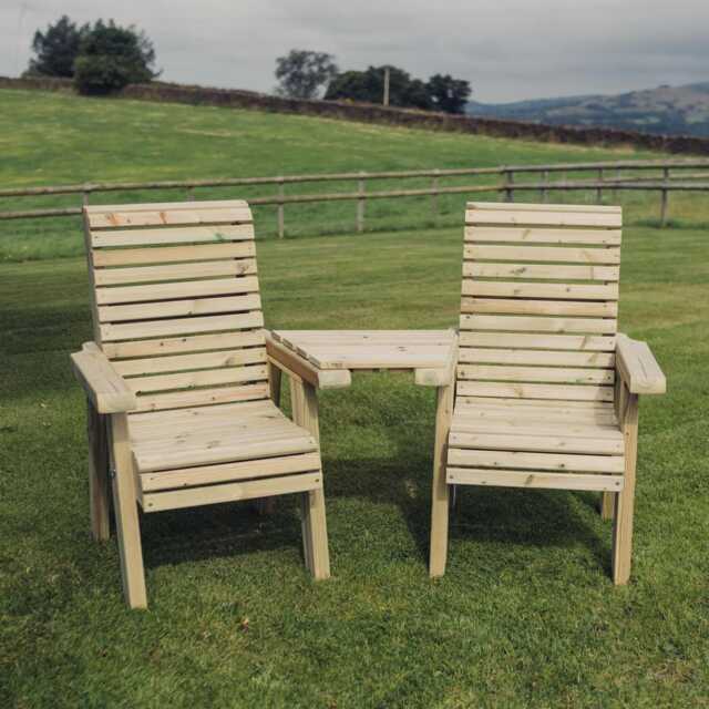 Handmade Redwood Garden Loveseat - Pressure Treated Companion Bench With Table - image 1