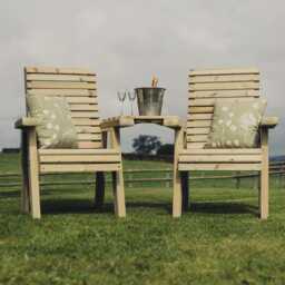 Handmade Redwood Garden Loveseat - Pressure Treated Companion Bench With Table - thumbnail 2