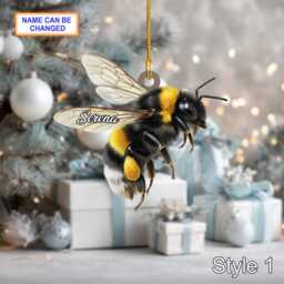 Custom Name Dry Pressing Bee Personalized Holiday Ornament, Christmas Tree Hanging Decor, 2D Flat Acrylic Ornament Gift - thumbnail 2