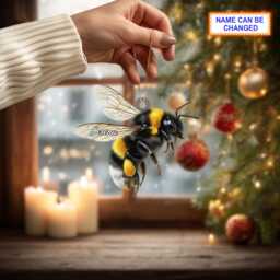 Custom Name Dry Pressing Bee Personalized Holiday Ornament, Christmas Tree Hanging Decor, 2D Flat Acrylic Ornament Gift