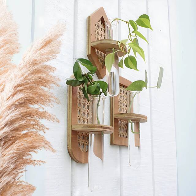 Rattan Propagation Wall Hanging - Boho Hydro Planter Geometric Station Test Tube - image 1