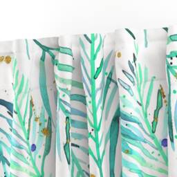 Tropical Curtain Panel - Palm Watercolor Leaves Mint Green Gold Custom & Geode Plants By Karismithdesigns - thumbnail 3