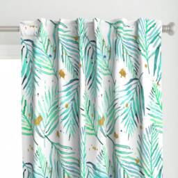 Tropical Curtain Panel - Palm Watercolor Leaves Mint Green Gold Custom & Geode Plants By Karismithdesigns