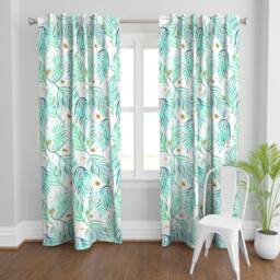 Tropical Curtain Panel - Palm Watercolor Leaves Mint Green Gold Custom & Geode Plants By Karismithdesigns - thumbnail 2