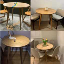 Round Solid Wood White Oak Dining Table, Mid Century Large Room Modern Farmhouse Scandinavian Small Table - thumbnail 2