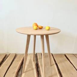 Round Solid Wood White Oak Dining Table, Mid Century Large Room Modern Farmhouse Scandinavian Small Table - thumbnail 3
