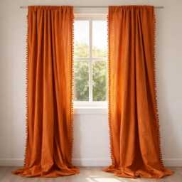 100% Cotton Bronze Tassel Curtain Extra Long Farmhouse Style Curtains