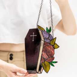 ??offin Flowers Roses Suncatcher Stained Glass Gothic Decor Home House Window Wall Hangings Horror Halloween Gift, Spooky Vibes Dark Academia - thumbnail 2