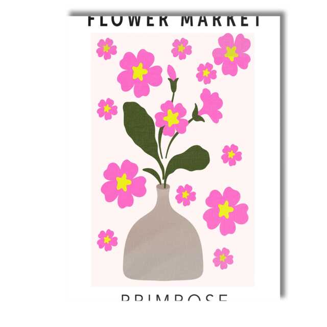 Pink Primrose Vase Arrangement Floral Market Artwork Canvas Wall Art Print Decor Picture Ready To Hang - image 1