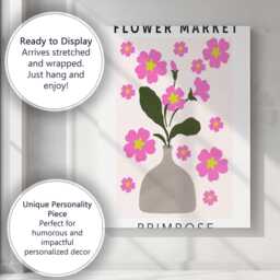 Pink Primrose Vase Arrangement Floral Market Artwork Canvas Wall Art Print Decor Picture Ready To Hang - thumbnail 3