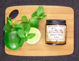 Soy Candle Sweet Mint Lime, Scented Candle, Natural Soy Candles, Vegan, 4 Oz Amber Jar - thumbnail 1