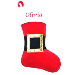 Personalised Embroidered Christmas Stocking Boot Sock Xmas Deluxe Red Santa Belt Traditional Style Quality Hang Fireplace - thumbnail 2