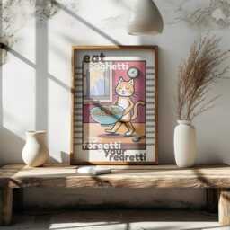 Eat Spaghetti To Forgetti Your Regretti Print, Funny Cat Kitchen Wall Art, Cute Pasta Poster, Italian Food Quote, Prints - thumbnail 3