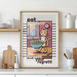 Eat Spaghetti To Forgetti Your Regretti Print, Funny Cat Kitchen Wall Art, Cute Pasta Poster, Italian Food Quote, Prints - thumbnail 2