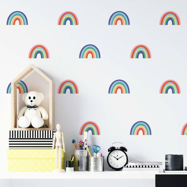 Bright Rainbow Wall Decals For Kids' Bedroom, Nursery, Playroom - PVC-Free, No Odour Repositionable Peel & Stick Fabric Stickers - image 1