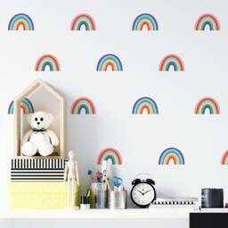 Bright Rainbow Wall Decals For Kids' Bedroom, Nursery, Playroom - PVC-Free, No Odour Repositionable Peel & Stick Fabric Stickers