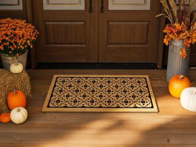 Quatrefoil Porch Rug - Geometric Welcome Sign Vintage Coir Mat - image 1