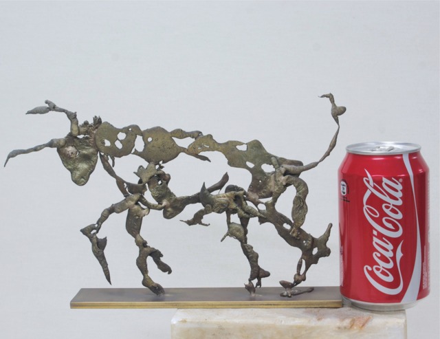 Bronze Bull Modern Figurine Sculpture Art Deco Signed New Statue - Wooden Base - image 1