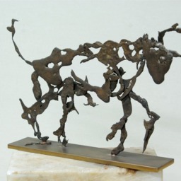 Bronze Bull Modern Figurine Sculpture Art Deco Signed New Statue - Wooden Base - thumbnail 3
