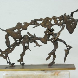Bronze Bull Modern Figurine Sculpture Art Deco Signed New Statue - Wooden Base - thumbnail 2