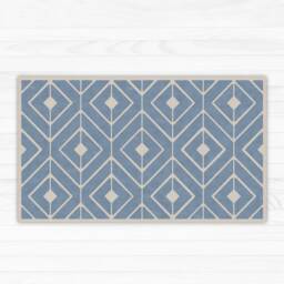 Blue Vinyl Floor Mat. Area Rug Or Kitchen Mat With Graphic Design in Blue & Beige. Doormat, Welcome Mat, Rug, Bath - thumbnail 2