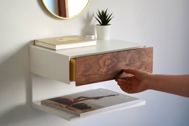 Floating Nightstand With Walnut Drawer & Extra Shelf - image 1