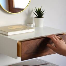 Floating Nightstand With Walnut Drawer & Extra Shelf - thumbnail 3