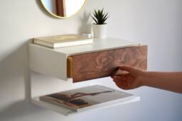 Floating Nightstand With Walnut Drawer & Extra Shelf - thumbnail 1