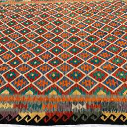 Handmade Afghan Kilim Wool Rug 9.8 X 8.6 Ft, Tribal Geometric Decor - thumbnail 4