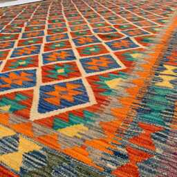 Handmade Afghan Kilim Wool Rug 9.8 X 8.6 Ft, Tribal Geometric Decor - thumbnail 3