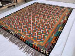 Handmade Afghan Kilim Wool Rug 9.8 X 8.6 Ft, Tribal Geometric Decor - thumbnail 1