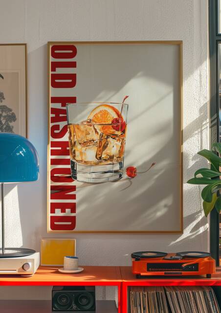Old Fashioned Cocktail Art Print, Retro Wall Art, Bar Cart Decor, Home Accessories, Trendy Alcohol Print , Sophisticated Aesthetic Decor - image 1