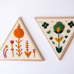 Wall Hanging, Set Of 2 Embroidered Flower Pictures, Abstract Art Flowers Embroideryartwork, Wall Framed in Textile Art Hanging - thumbnail 2