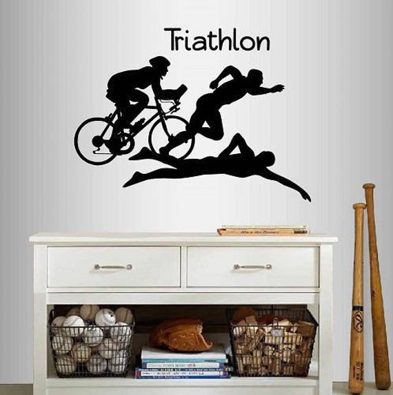 In-Style Decals Wall Vinyl Decal Home Decor Art Sticker Triathlon Athletes Bike Run Swim Sports Sportsman Boys Room Mural Unique Design 2206 - image 1