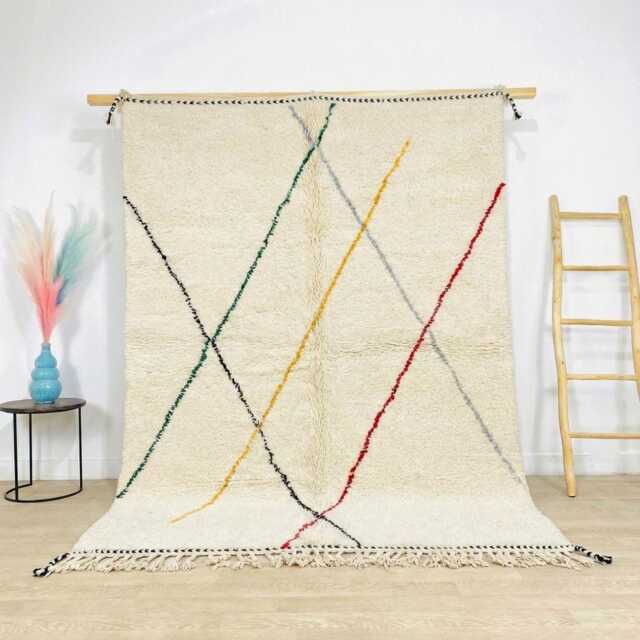 Ivory Moroccan Berber Rug, Handwoven Wool Shag Colorful Boho Nursery Authentic Beni Ourain Carpet, Large 9x12 Area Rug - image 1